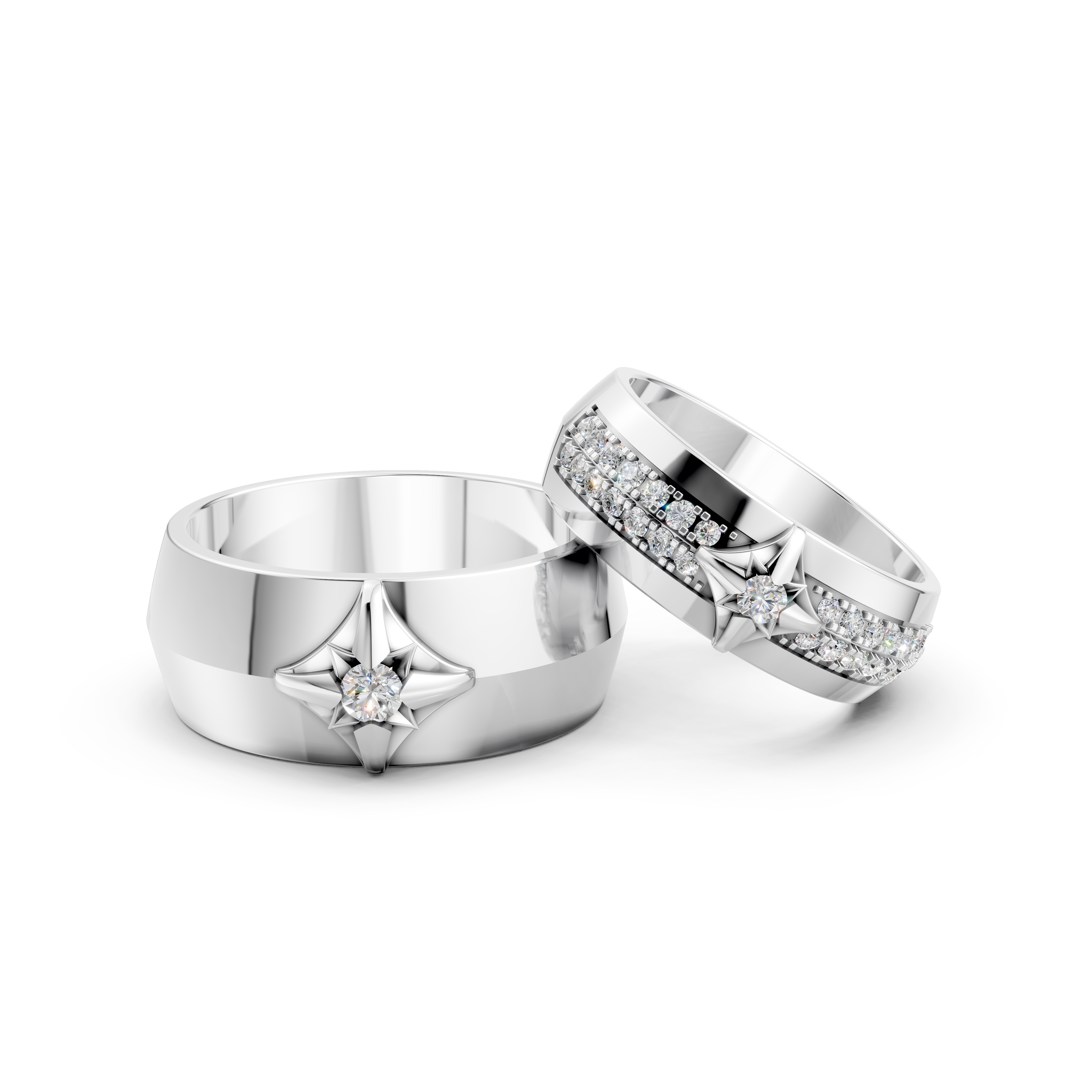 Nhẫn cưới nam Kim cương Vàng trắng 14K VCR CA-0399 nam tính