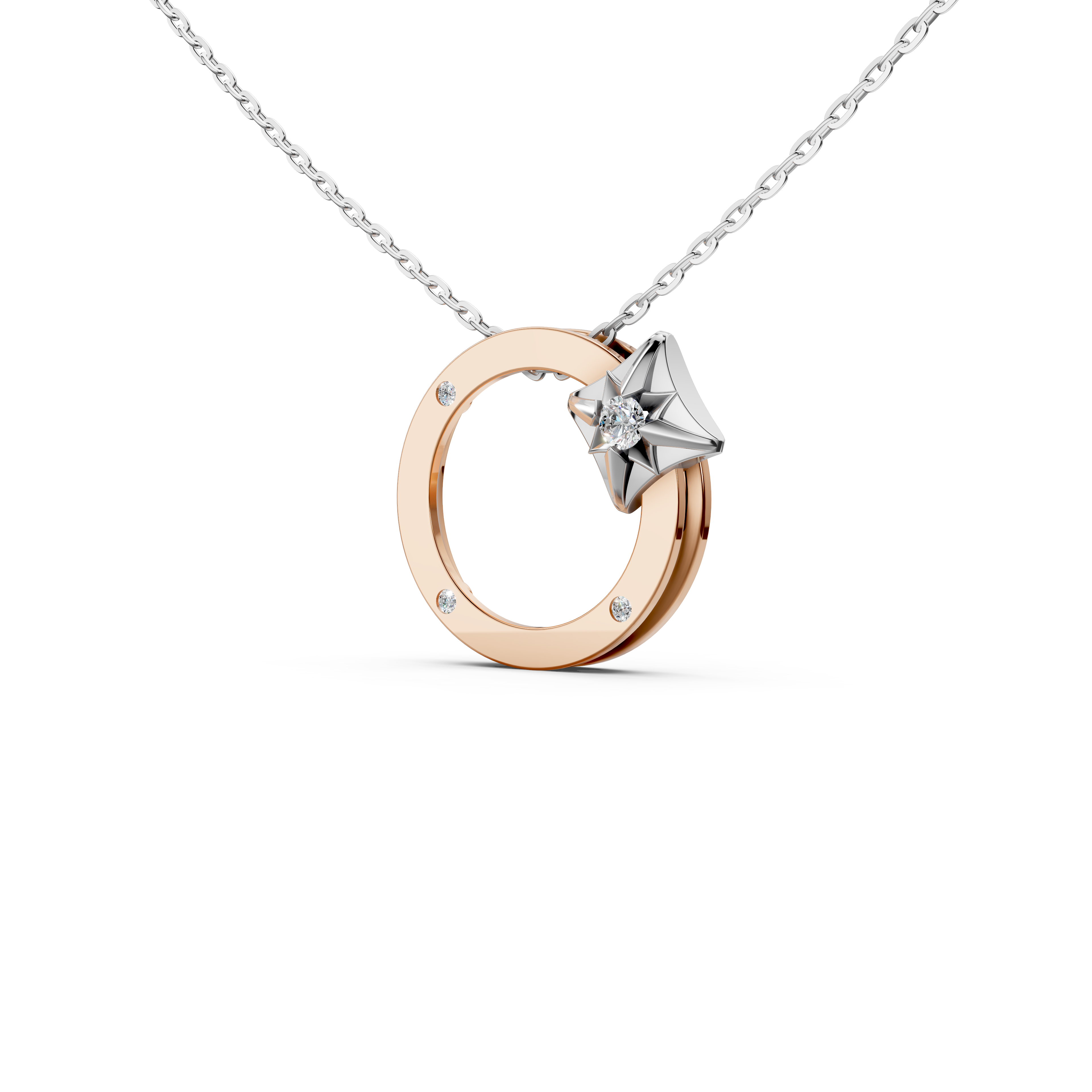 Mặt dây nữ Kim cương Vàng trắng & hồng 14K VCR MN-0191 nổi trội