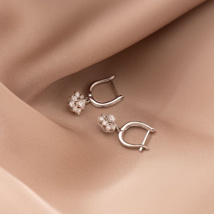 Bông nữ Kim cương Vàng trắng 14K VCR BN-0455 hiện đại