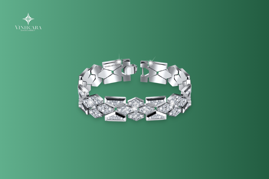 Lắc tay nam Kim cương Vàng trắng 18K VCR LA-0027 lịch lãm