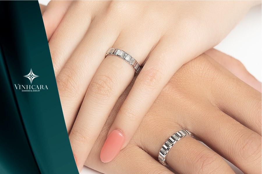 Nhẫn cưới Kim cương Vàng trắng 18K VCR CX-0144 sang trọng