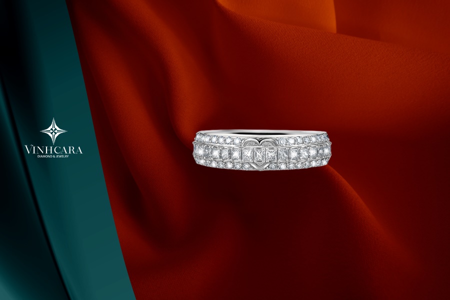 Nhẫn cưới nữ Kim cương Vàng trắng 18K VCR CN-0227 lấp lánh Nhẫn cưới nữ Kim cương Vàng trắng 18K VCR CN-0227 hiện đại