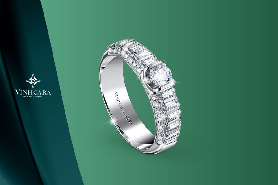 Nhẫn cưới vàng trắng đính kim cương đẹp hoàn hảo cho cặp đôi
