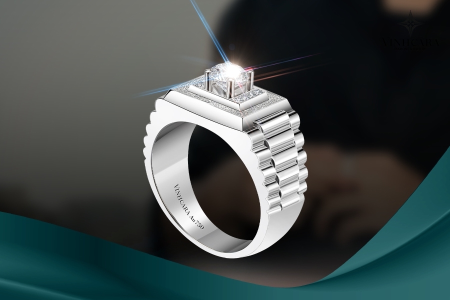 Nhẫn kim cương nam sáng lấp lánh tinh tế