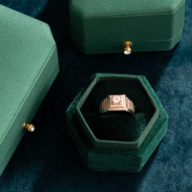 Nhẫn nam Kim cương Vàng trắng & hồng 14K VCR NA-0465 thanh lịch