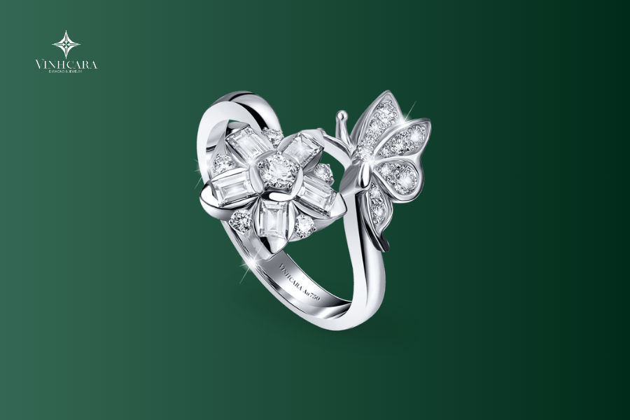 Nhẫn nữ Kim cương Vàng trắng 18K VCR NN-0571 lạ mắt 