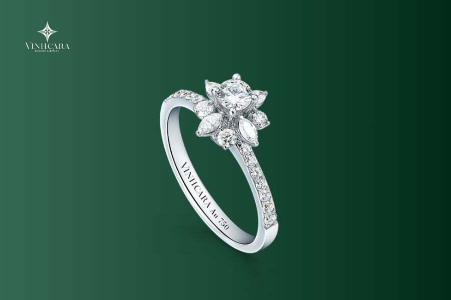 Nhẫn nữ Kim cương Vàng trắng 18K VCR NN-0608 độc đáo 