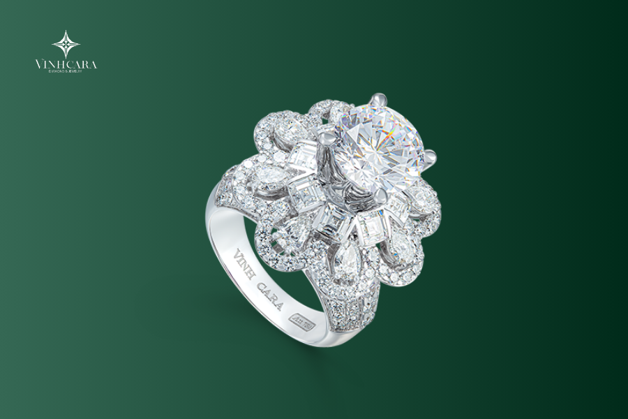 Nhẫn nữ Kim cương Vàng trắng 18K VCR NN-0628 lộng lẫy 