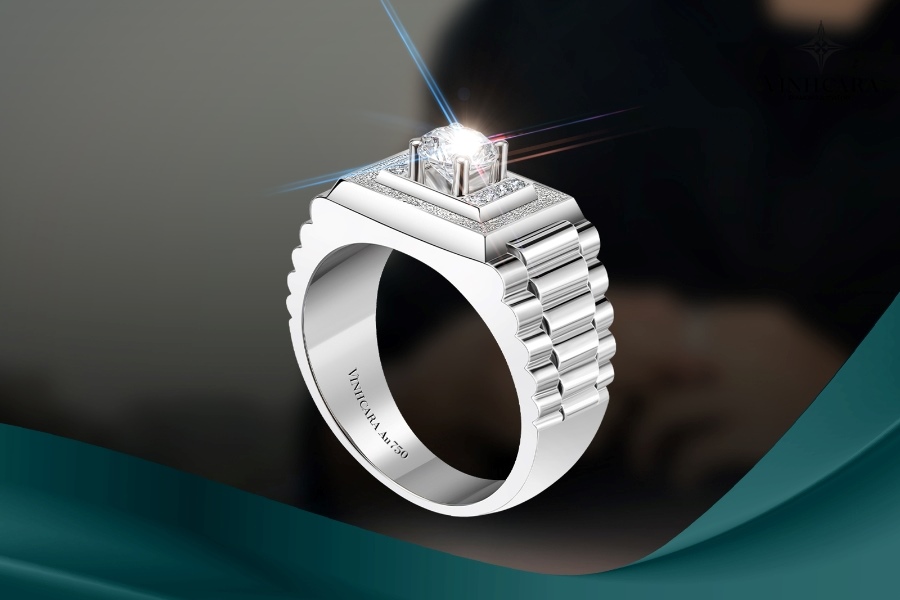 Phiên bản nhẫn nam đính kim cương thiên nhiên đẳng cấp và sang trọng của Vĩnh Cara