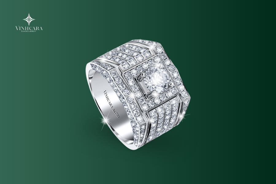 Vỏ nhẫn nam Kim cương Vàng trắng 18K VCR NA-0019 cuốn hút
