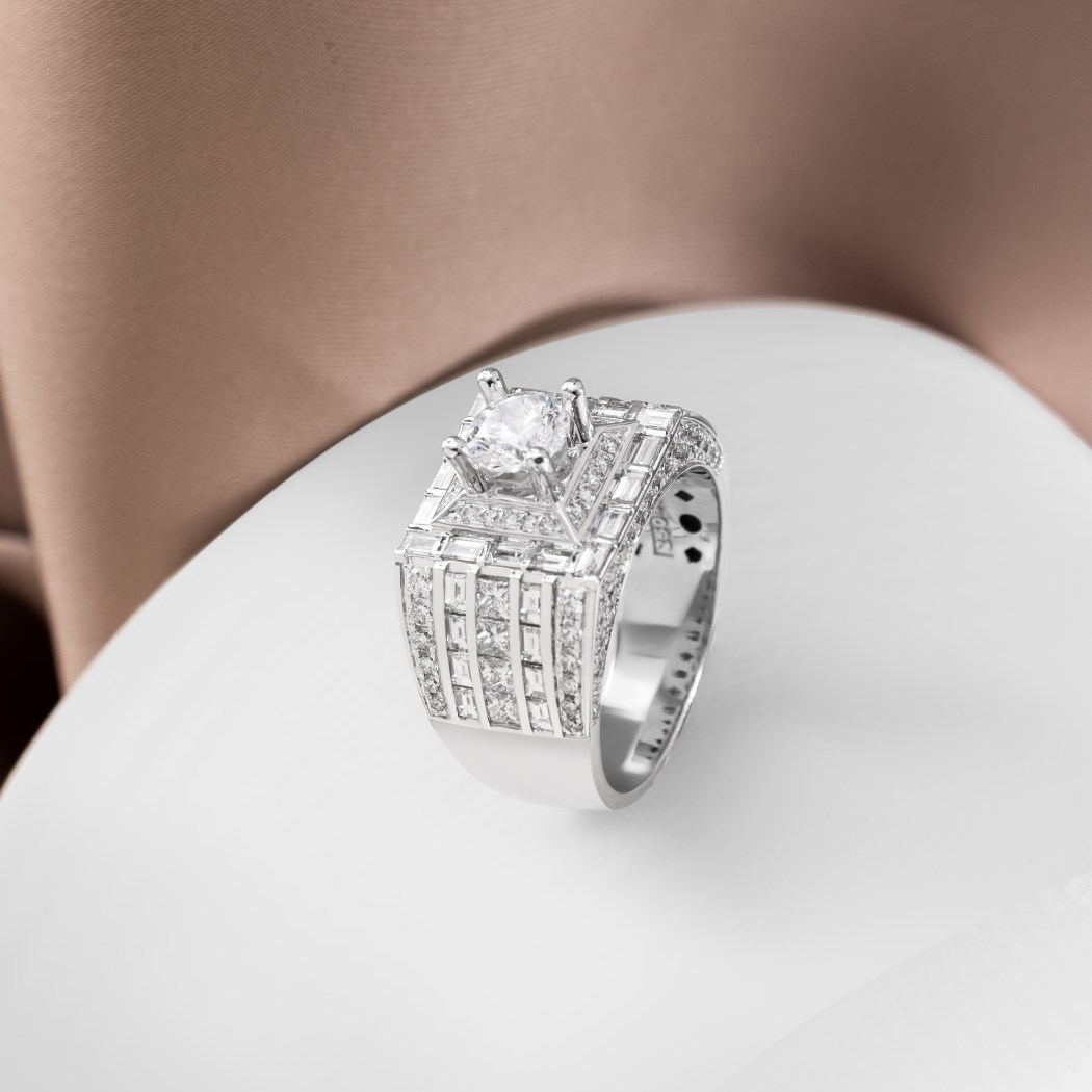 Vỏ nhẫn nam Kim cương Vàng trắng 18K VCR NA-0441 lấp lánh