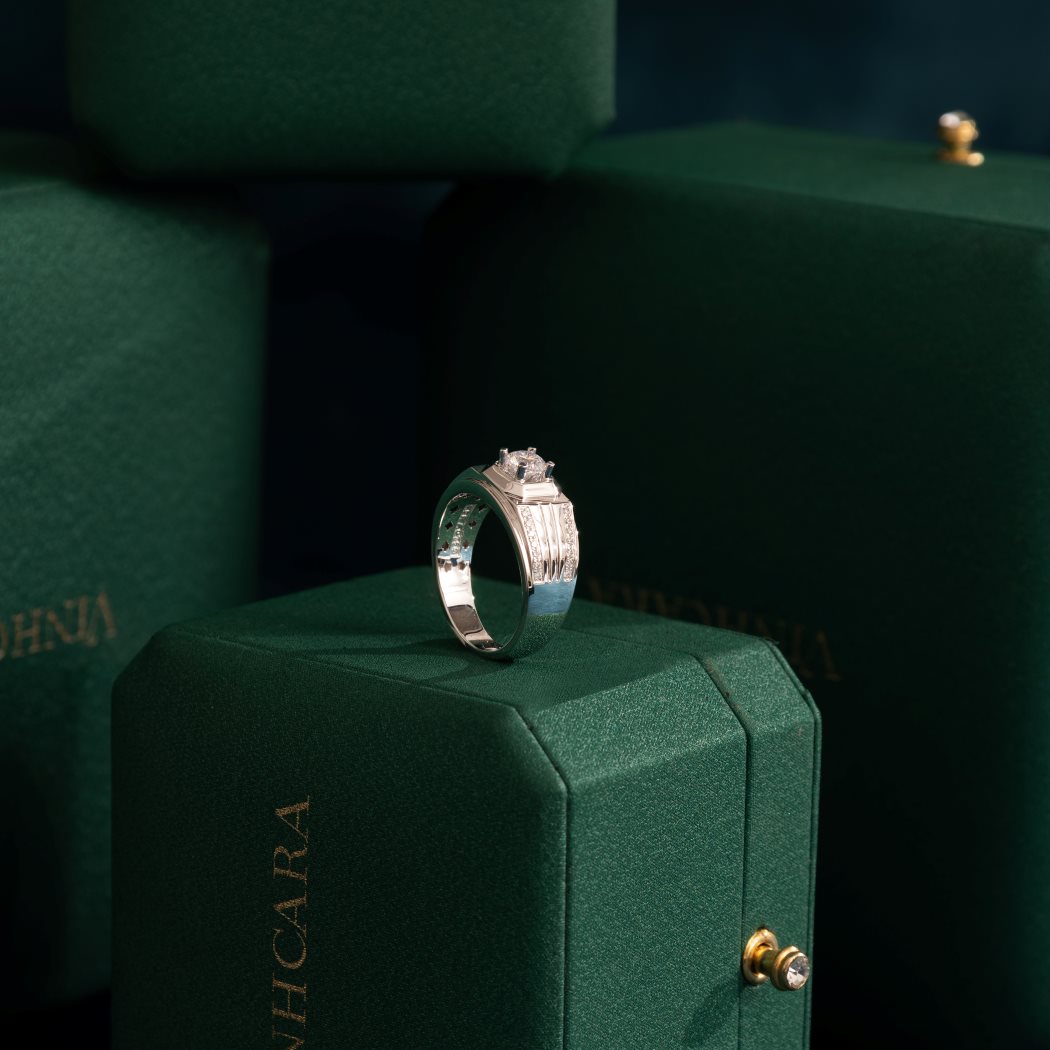 Vỏ nhẫn nam Kim cương Vàng trắng 18K VCR NA-0454 cuốn hút