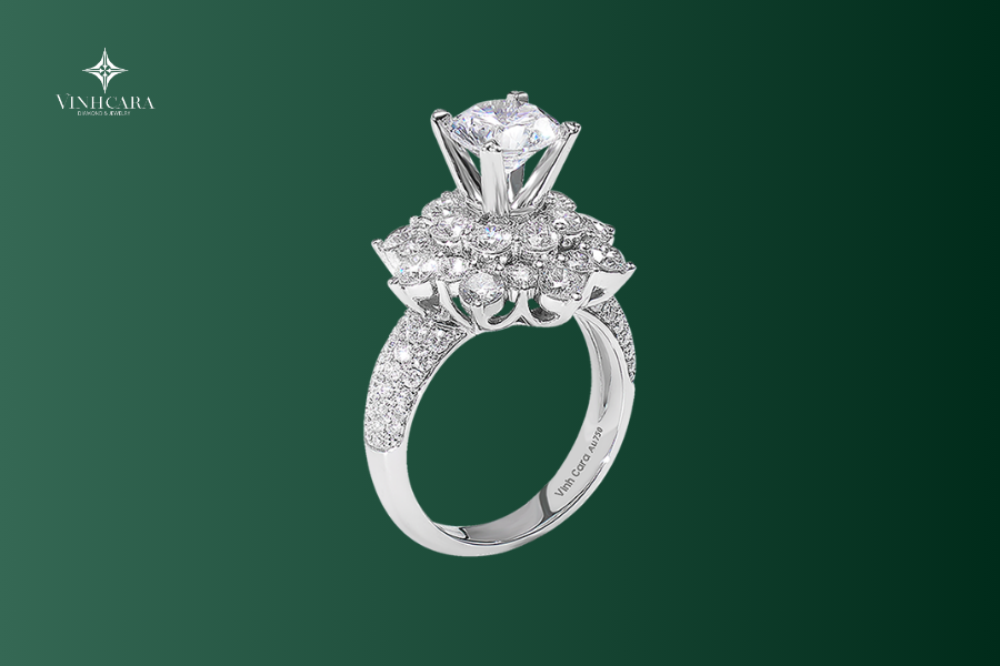 Vỏ nhẫn nữ Kim cương Vàng trắng 18K VCR NN-0246 quý phái 