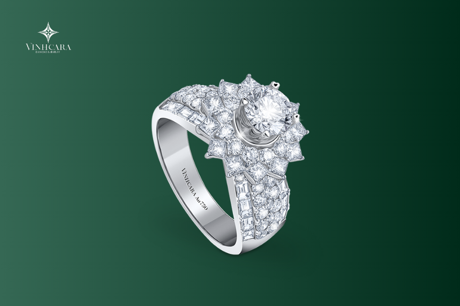 Vỏ nhẫn nữ Kim cương Vàng trắng 18K VCR NN-0465 cuốn hút 