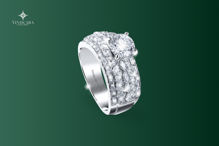 Vỏ nhẫn nữ Kim cương Vàng trắng 18K VCR NN-0475 cuốn hút 