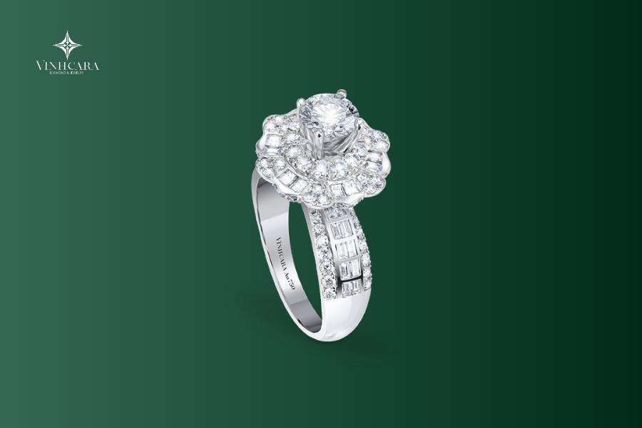 Vỏ nhẫn nữ Kim cương Vàng trắng 18K VCR NN-0500 độc lạ 
