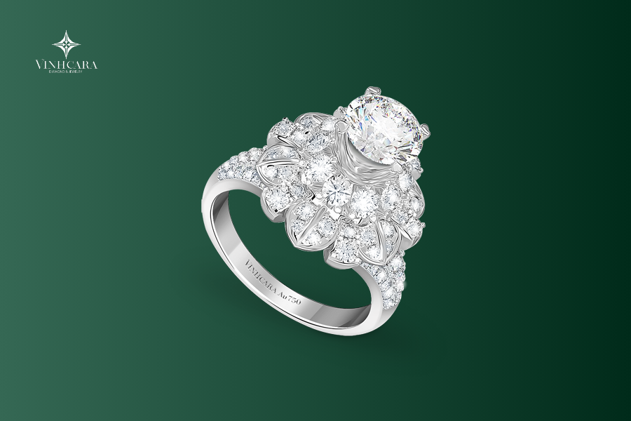 Vỏ nhẫn nữ Kim cương Vàng trắng 18K VCR NN-0510 sang chảnh 