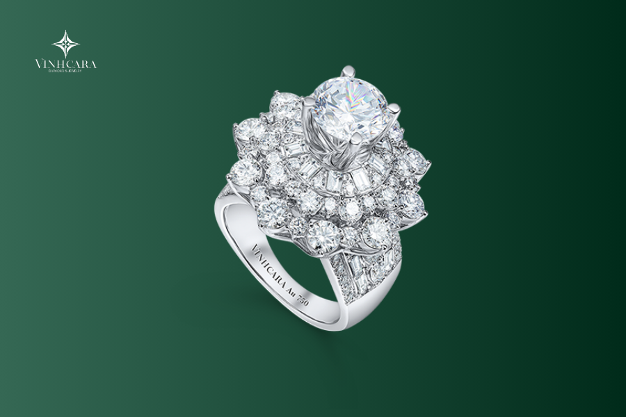Vỏ nhẫn nữ Kim cương Vàng trắng 18K VCR NN-0598 độc đáo 