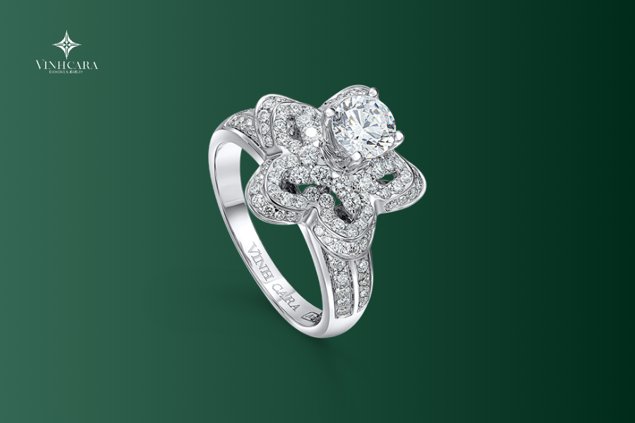 Vỏ nhẫn nữ Kim cương Vàng trắng 18K VCR NN-0631 lấp lánh Vỏ nhẫn nữ Kim cương Vàng trắng 18K VCR NN-0631 cuốn hút