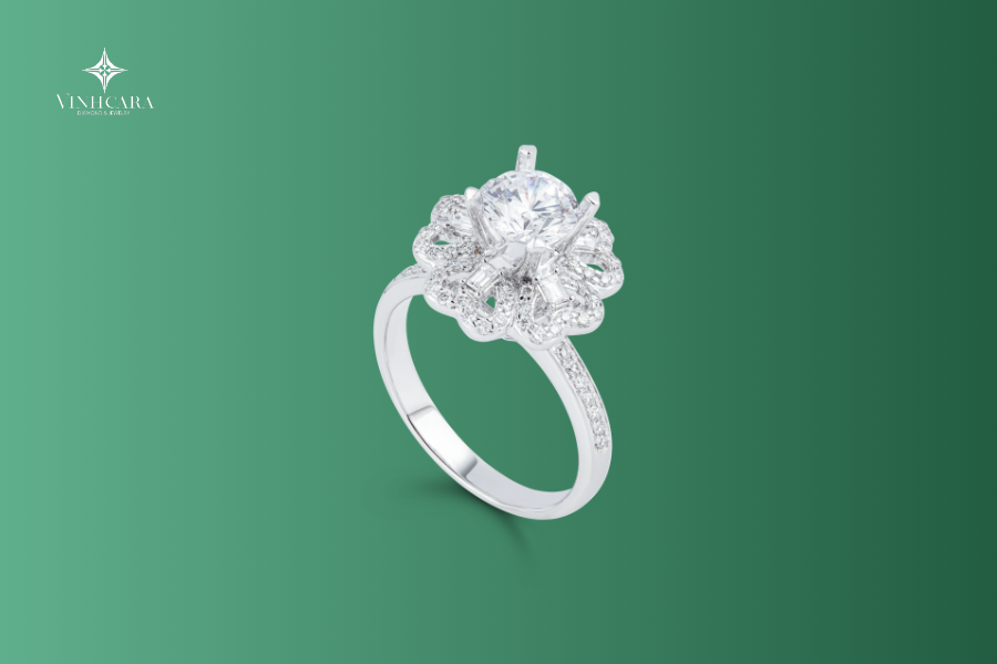 Vỏ nhẫn nữ Kim cương Vàng trắng 18K VCR NN-0713 sang trọng